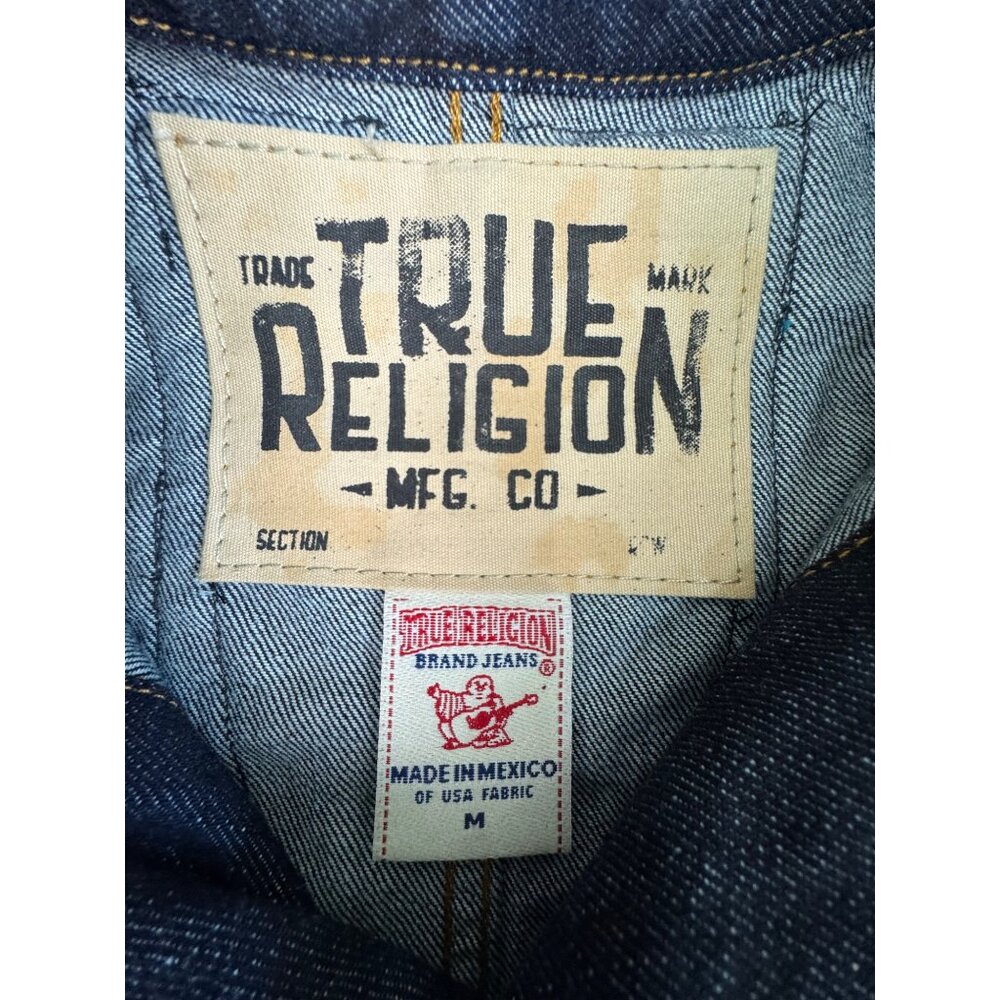 True Religion Womens M Denim CollarJacket Camden Blue Accent Embroidered - Picture 8 of 16